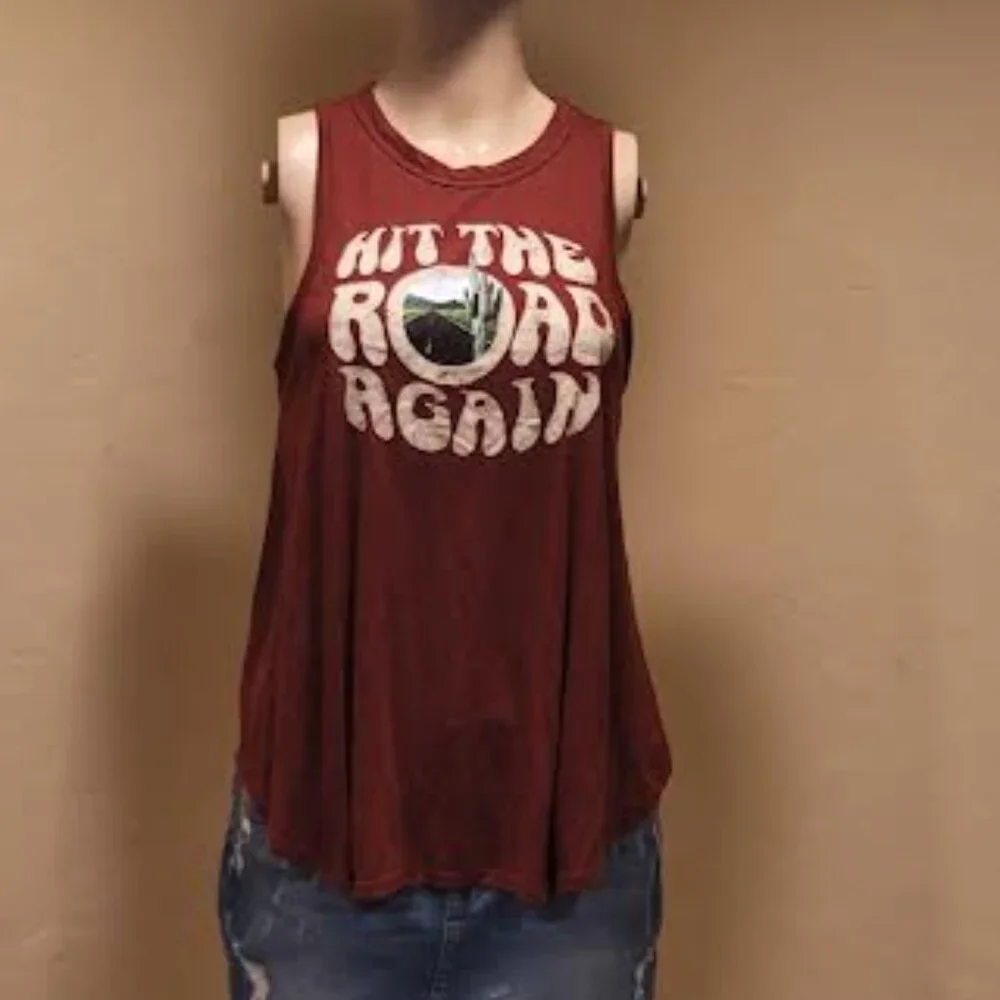 NWT Modern Lux Hit The Road Again rust colored graphic tank - Size Small - Picture 1 of 8